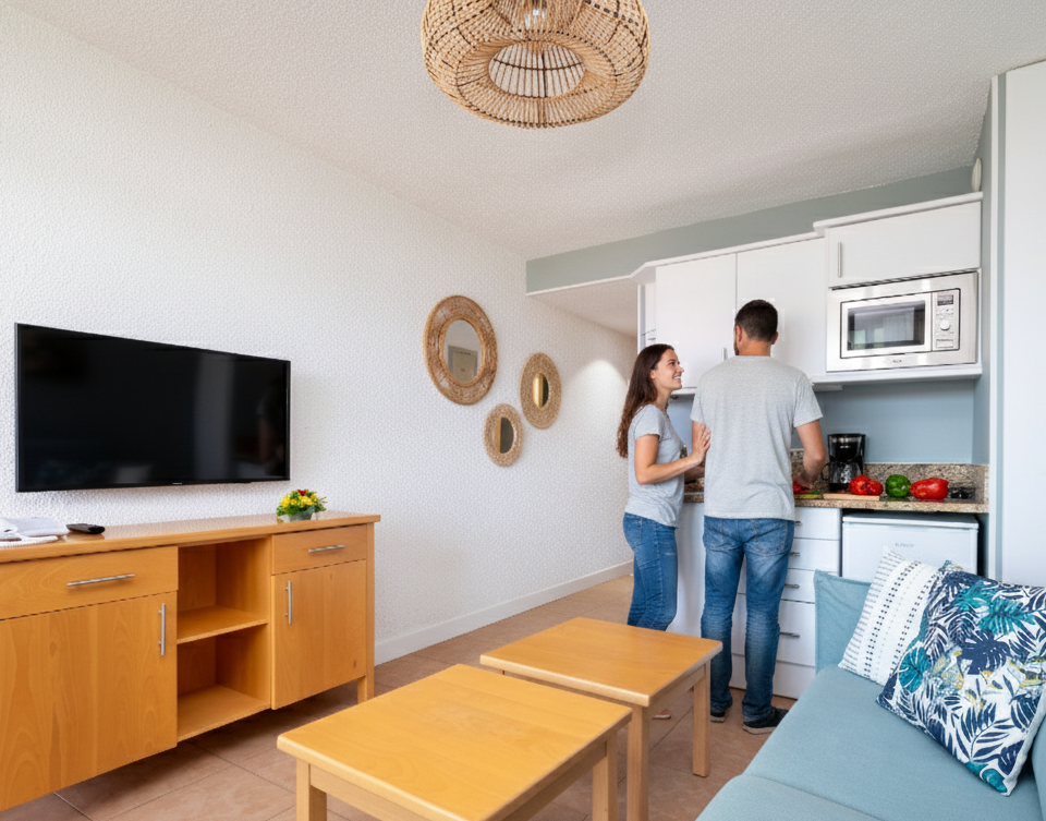 Ein Schlafzimmer mit Klimaanlage MUR Apartamentos Buenos Aires Gran Canaria Ein Schlafzimmer mit Klimaanlage MUR Apartamentos Buenos Aires Gran Canaria